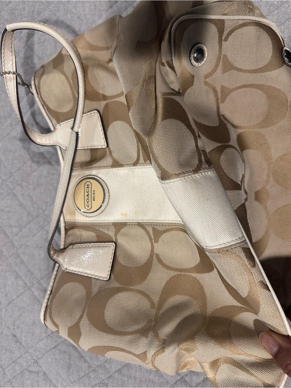 Coach Beige and Cream Signature Canvas Tote